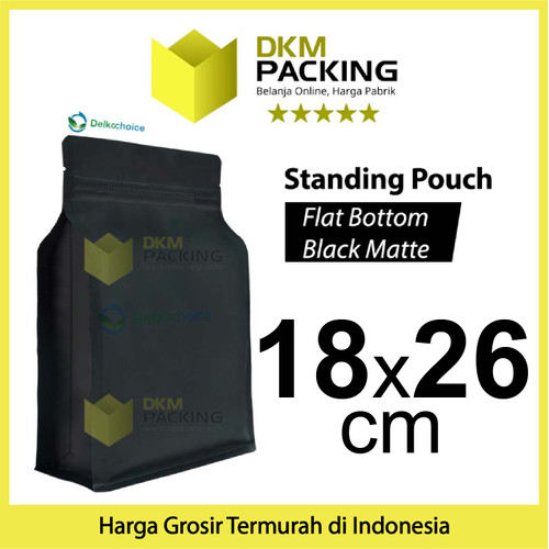Plastik Klip Flat Bottom Hitam 18x26cm Standing Pouch Ziplock Kemasan