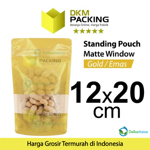 Plastik Klip 12x20 GOLD MATTE WINDOW Standing Pouch Kemasan Makanan