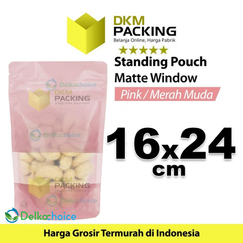 Plastik Klip 16x24cm PINK MATTE WINDOW Standing Pouch Kemasan Makanan