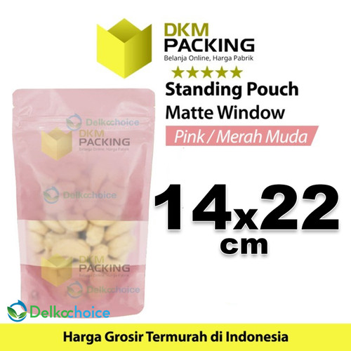 Plastik Klip 14x22cm PINK MATTE WINDOW Standing Pouch Kemasan Makanan