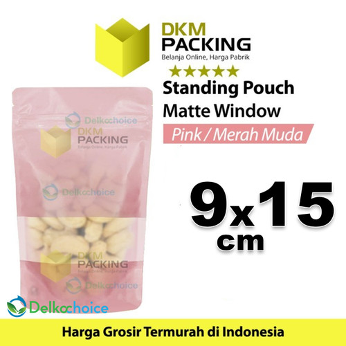 Plastik Klip 9x15cm PINK MATTE WINDOW Standing Pouch Kemasan Makanan