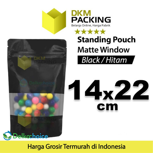 Plastik Klip 14x22cm BLACK MATTE WINDOW Standing Pouch Kemasan Makanan