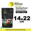 Plastik Klip 14x22cm BLACK MATTE WINDOW Standing Pouch Kemasan Makanan