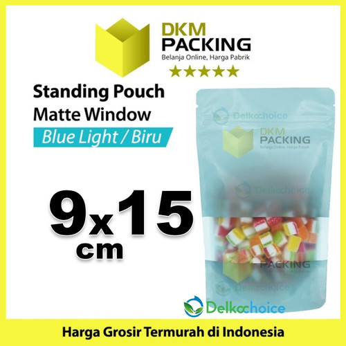 Standing Pouch 9x15cm BLUE MATTE WINDOW Plastik Kemasan Makanan