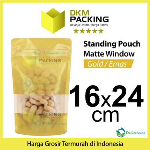 Standing Pouch 16x24cm GOLD MATTE WINDOW Plastik Kemasan Makanan
