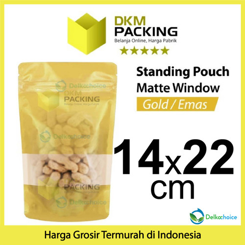 Standing Pouch 14x22cm GOLD MATTE WINDOW Plastik Kemasan Makanan