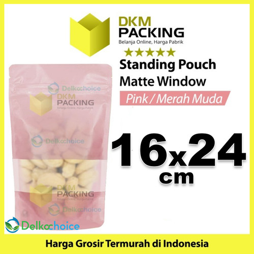Standing Pouch 16x24cm PINK MATTE WINDOW Plastik Kemasan Makanan