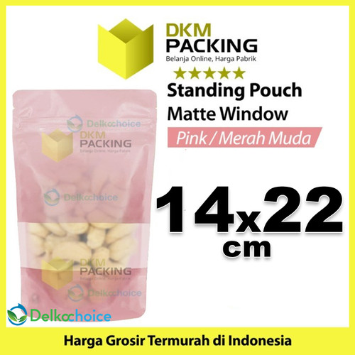 Standing Pouch 14x22cm PINK MATTE WINDOW Plastik Kemasan Makanan