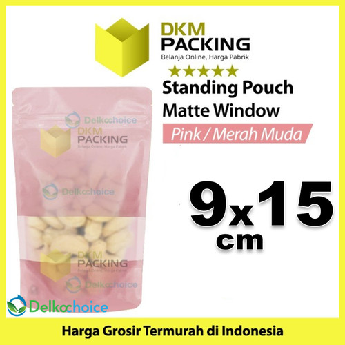 Standing Pouch 9x15cm PINK MATTE WINDOW Plastik Kemasan Makanan