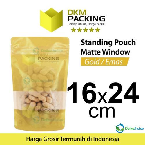 Plastik Klip 16x24cm GOLD MATTE WINDOW Standing Pouch Kemasan Makanan