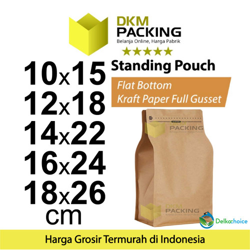 Standing Pouch 12x18cm FLAT BOTTOM KRAFT PAPER Kemasan Makanan-MURAH