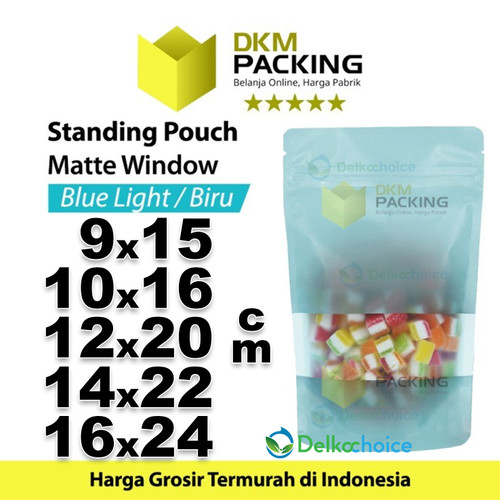 Plastik Klip 16x24cm BLUE MATTE WINDOW Standing Pouch Kemasan Makanan