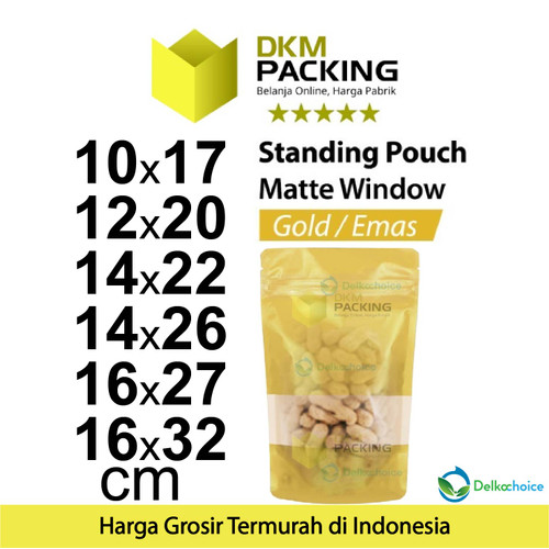 Plastik Klip 16x24cm GOLD MATTE WINDOW Standing Pouch Kemasan Makanan