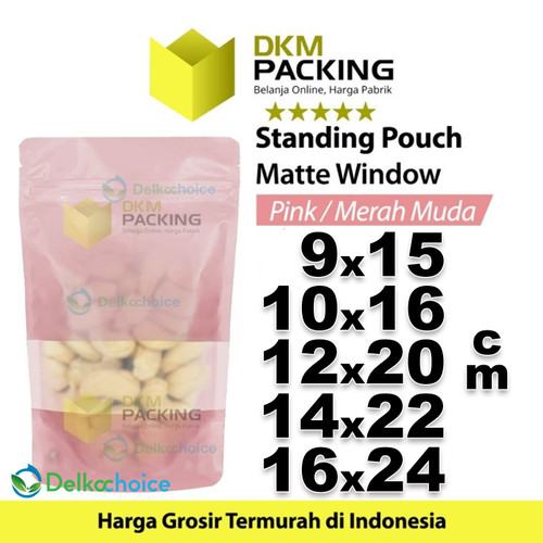 Plastik Klip 16x24cm PINK MATTE WINDOW Standing Pouch Kemasan Makanan