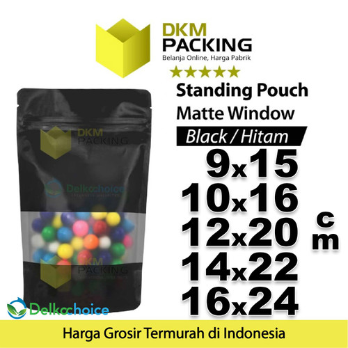 Plastik Klip 14x22cm BLACK MATTE WINDOW Standing Pouch Kemasan Makanan