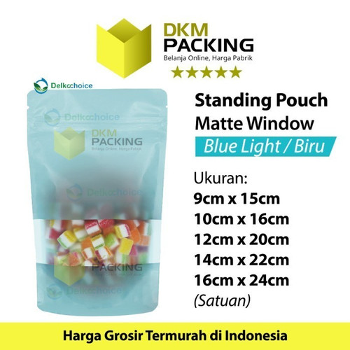 Standing Pouch 16x24cm BLUE MATTE WINDOW Plastik Kemasan Makanan
