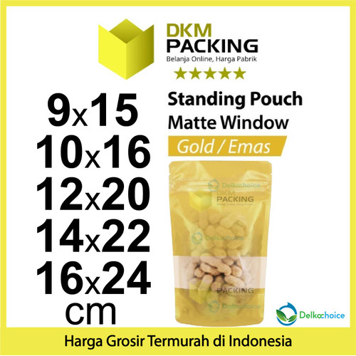 Standing Pouch 16x24cm GOLD MATTE WINDOW Plastik Kemasan Makanan