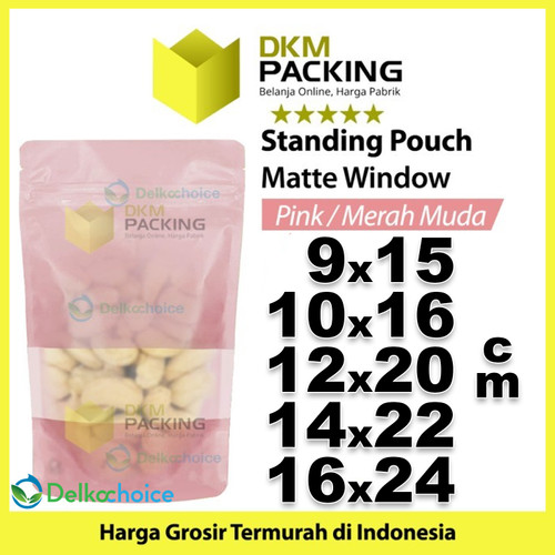 Standing Pouch 16x24cm PINK MATTE WINDOW Plastik Kemasan Makanan