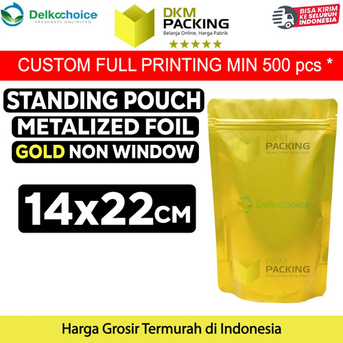 Plastik Klip 14x22cm Gold Full Metalize Foil Ziplock Standing Pouch