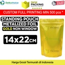 Plastik Klip 14x22cm Gold Full Metalize Foil Ziplock Standing Pouch