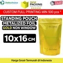 Plastik Klip 10x16cm Gold Full Metalize Foil Ziplock Standing Pouch
