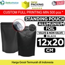 Plastik Klip 12x20cm Black Full Metalize Foil Ziplock Standing Pouch