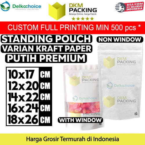 Standing Pouch White Kraft Window ZIPLOCK Plastik Klip Sealer Makanan