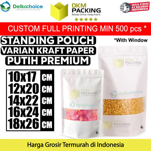 Plastik Klip White Kraft Window Standing Pouch Kemasan Makanan Snack ZIPLOCK DELKOCHOICE