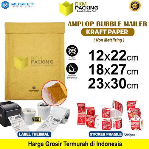 AMPLOP BUBBLE MAILER KRAFT PAPER BUBBLE WRAP ENVELOPE RUSFET