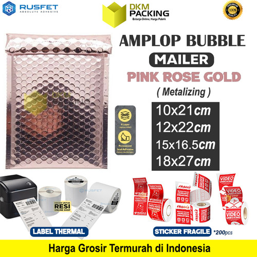 AMPLOP BUBBLE MAILER PINK ROSE GOLD BUBBLE WRAP ENVELOPE RUSFET
