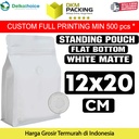 Flat Bottom VALVE 12x20cm Putih Standing Pouch Ziplock Plastik Klip