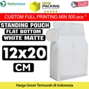 Flat Bottom VALVE 12x20cm Standing Pouch Ziplock Plastik Klip Putih