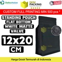 Flat Bottom VALVE 12x20cm Hitam Standing Pouch Ziplock Plastik Klip
