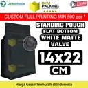 Flat Bottom VALVE 14x22cm Standing Pouch Ziplock Plastik Klip Hitam