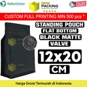 Flat Bottom VALVE 12x20cm Standing Pouch Ziplock Plastik Klip Hitam