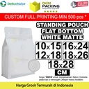 Flat Bottom with VALVE Standing Pouch Ziplock Plastik Klip Kopi Putih