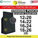 Flat Bottom VALVE Standing Pouch Ziplock Plastik Klip Kopi Hitam