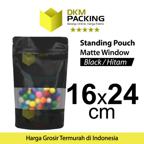 Standing Pouch 16x24cm BLACK MATTE WINDOW Plastik Kemasan Makanan