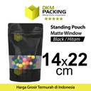 Standing Pouch 14x22cm BLACK MATTE WINDOW Plastik Kemasan Makanan