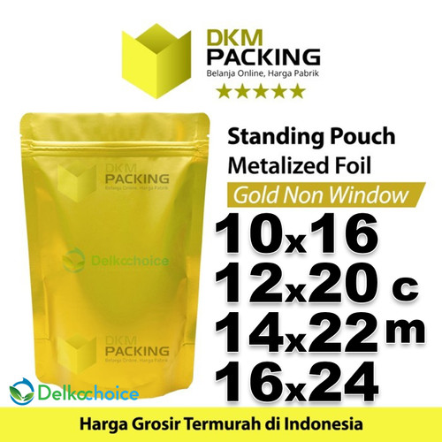 Plastik Klip 16x24cm Gold Full Metalize Foil Ziplock Standing Pouch