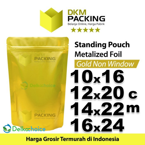 Plastik Klip 10x16cm Gold Full Metalize Foil Ziplock Standing Pouch