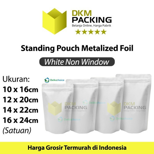 Plastik Klip 12x20cm White Full Metalize Foil Ziplock Standing Pouch