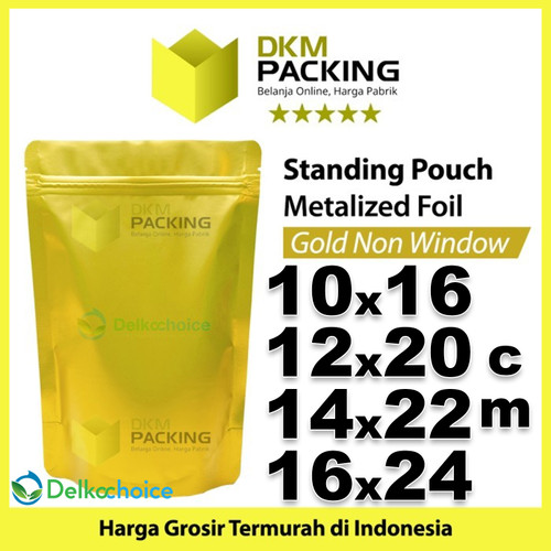 Standing Pouch 16x24cm Gold Full Metalize Foil Ziplock Plastik Klip