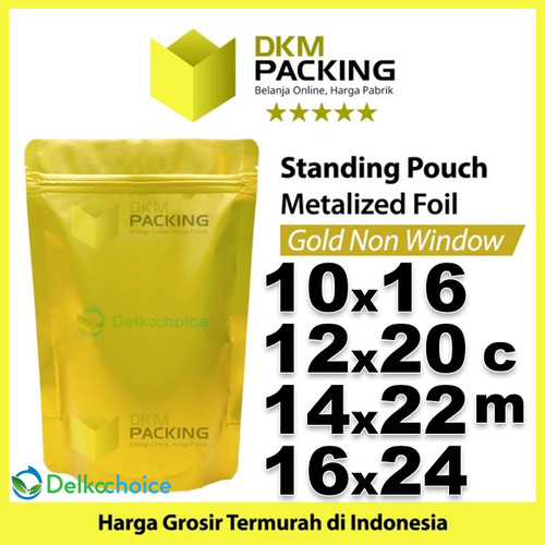 Standing Pouch 12x20cm Gold Full Metalize Foil Ziplock Plastik Klip
