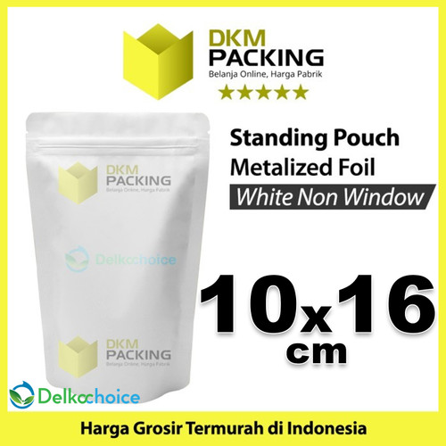 Standing Pouch 10x16cm White Full Metalize Foil Ziplock Plastik Klip