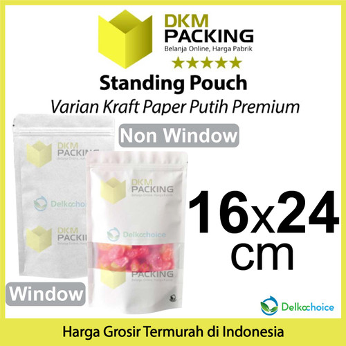 Standing Pouch 16x24cm White Kraft ZIPLOCK Plastik Klip Sealer Makanan