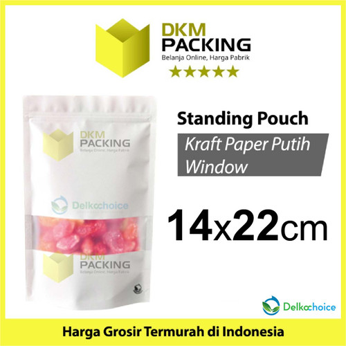 Standing Pouch 14x22cm White Kraft Window ZIPLOCK Plastik Klip Sealer