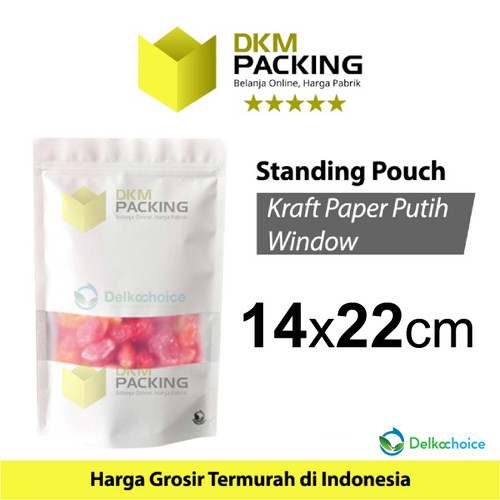 Plastik Klip White KRAFT Window 14x22cm Standing Pouch ZIPLOCK