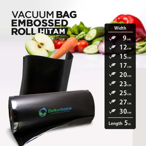 Plastik Vacuum BLACK Emboss Roll 9x5Meter Vakum Embossed DELKOCHOICE