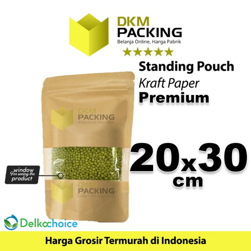 Standing Pouch 20x30cm Kraft Paper Window Ziplock Kemasan Makanan